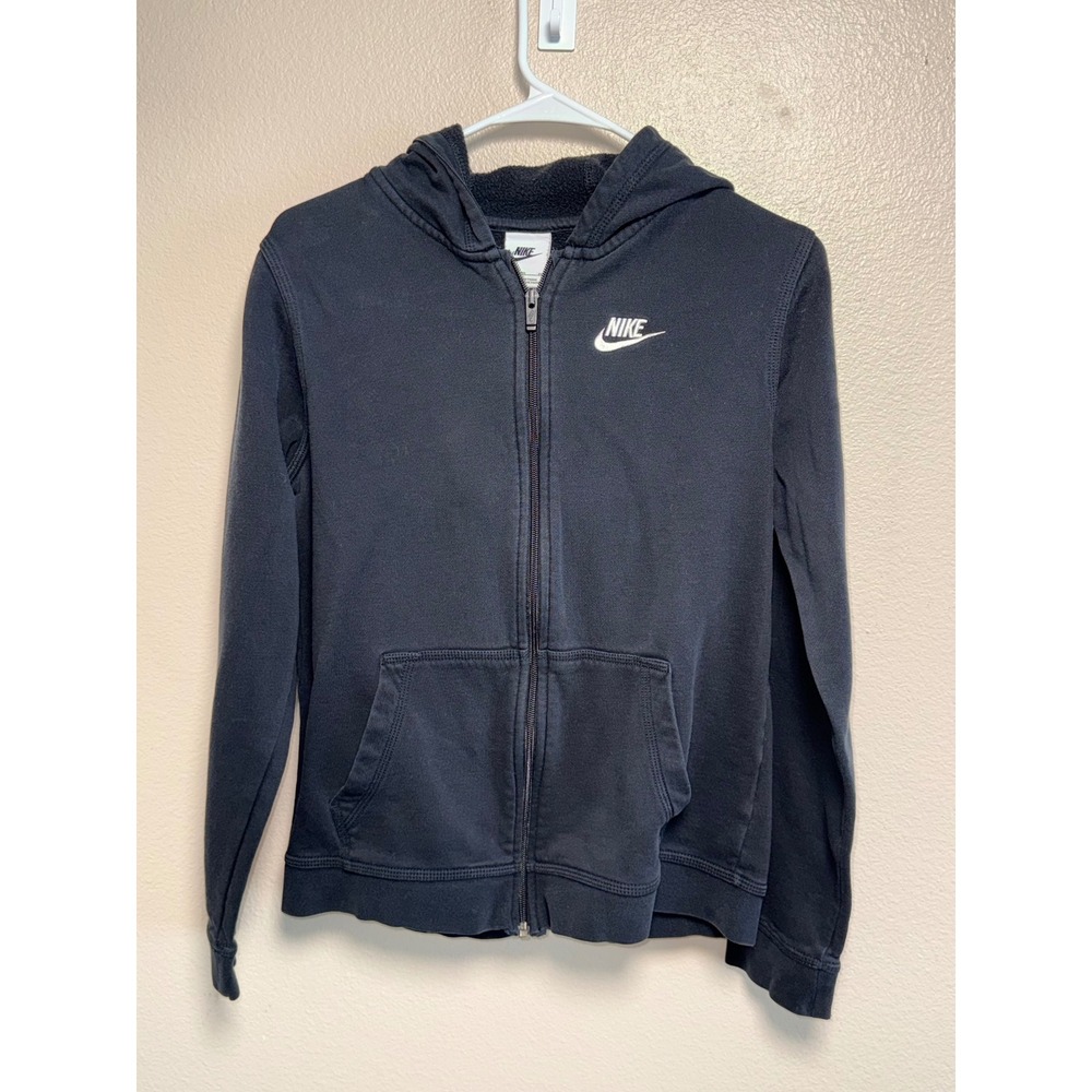 Nike Sportswear Women Black Full Zip Fleece Hoodie Embroidered Logo XL